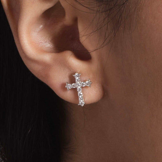 Boucles d’oreilles 8Shine — Micro Cross Stud en Or Blanc