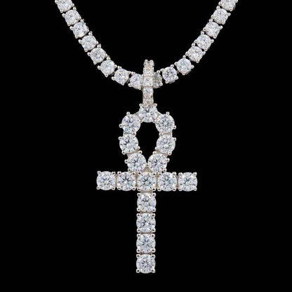 Pendentif Croix Ankh Givrée en Or Blanc 8Shine